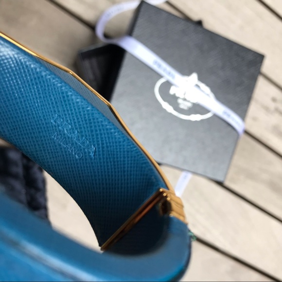 PRADA Vintage Blue Leather Saffiano Hinge Bracelet - Picture 7 of 7